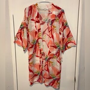 NWT‎ Chico’s Cardigan Sweater Lily Floral SR Midi Bahamian Pink Size 2 Large